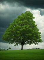 ai generato verde albero, sfondo cielo realistico Visualizza foto