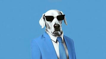 ai generato un' uomo d'affari indossare un' completo da uomo cravatta bicchieri con un' cane testa foto