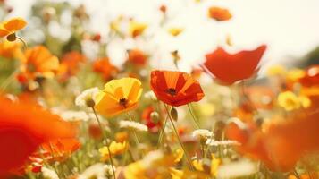 ai generato fiori, sfondo Immagine, fiore campo, luminosità, freschezza, scenario, paesaggio, natura foto