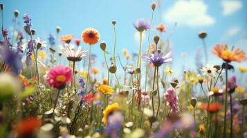 ai generato fiori, sfondo Immagine, fiore campo, luminosità, freschezza, scenario, paesaggio, natura foto