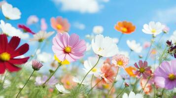 ai generato fiori, sfondo Immagine, fiore campo, luminosità, freschezza, scenario, paesaggio, natura foto