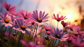 ai generato fiori, sfondo Immagine, fiore campo, luminosità, freschezza, scenario, paesaggio, natura foto