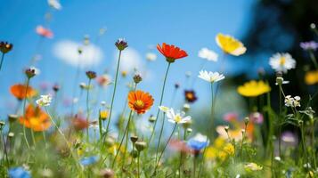 ai generato fiori, sfondo Immagine, fiore campo, luminosità, freschezza, scenario, paesaggio, natura foto