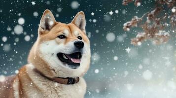 ai generato adorabile cane indossare un' Santa cappello e sciarpa , Natale, bokeh, ai generativo foto