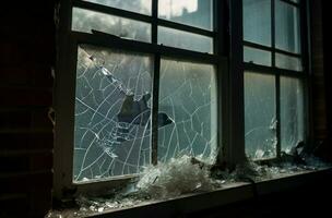ai generato danneggiato vandalizzato finestra bicchiere. creare ai foto
