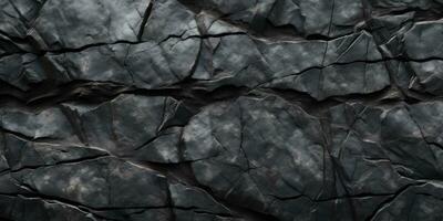 ai generato roccia struttura con crepe. nero pietra sfondo con copia spazio per design. largo striscione. foto