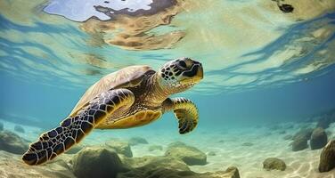 ai generato foto di mare tartaruga nel il galapagos isola. generativo ai