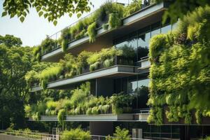 ai generato ufficio edificio con verde ambiente. ai generato foto