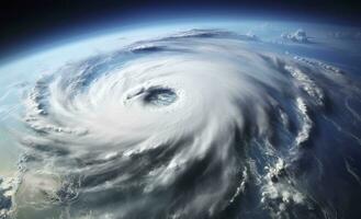 ai generato super tifone, tropicale tempesta, ciclone, tornado, al di sopra di oceano. tempo metereologico sfondo. generativo ai foto