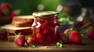 ai generato fragola marmellata e fresco frutti di bosco. generativo ai foto