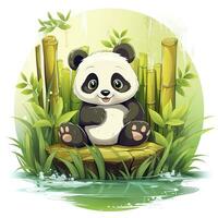 ai generato carino panda nel il mezzo di un' bambù foresta. maglietta design. ai generato foto