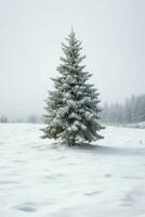 pino alberi o decorato Natale albero coperto di neve su bellissimo inverno. Natale tema all'aperto di ai generato foto