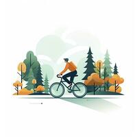 ai generato minimalista ui illustrazione di un' ciclista equitazione attraverso il parco nel un' piatto illustrazione stile su un' bianca sfondo foto