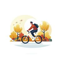 ai generato minimalista ui illustrazione di un' ciclista equitazione attraverso il parco nel un' piatto illustrazione stile su un' bianca sfondo foto