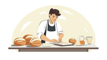 ai generato minimalista ui illustrazione di un' panettiere fabbricazione artigiano pane nel un' piatto illustrazione stile su un' bianca sfondo foto