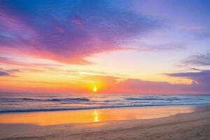 ai generato tramonto su il cielo e il sabbia di il spiaggia. professionista foto