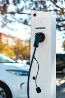 elettrico auto caricabatterie su pubblico strade. foto