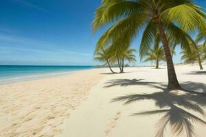 ai generato palma fronde su sabbioso spiaggia. professionista foto