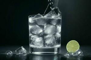 ai generato Gin Tonico spruzzo con ghiaccio cubi. professionista foto