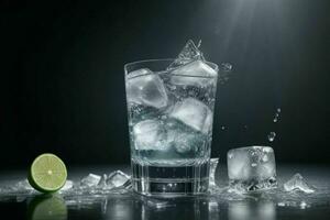 ai generato Gin Tonico spruzzo con ghiaccio cubi. professionista foto