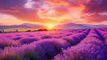 ai generato meraviglioso scenario sorprendente estate paesaggio di fioritura lavanda fiori foto