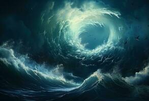 ai generato grande onda Immagine di oceano HD sfondi foto