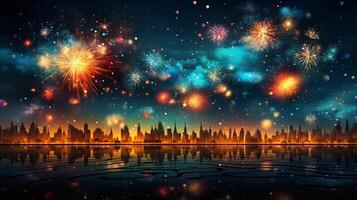 ai generato nuovo anno fuoco d'artificio sfondo foto