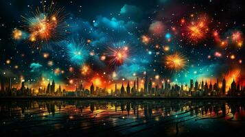 ai generato nuovo anno fuoco d'artificio sfondo foto