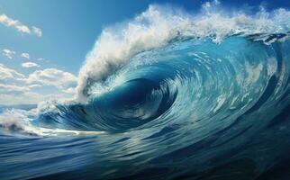 ai generato un' grande acqua onda colpire il oceano foto