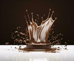 ai generato cioccolato spruzzo con un' podio, modello sfondo per latte Prodotto Schermo, 3d. generativo ai foto