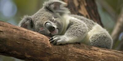 ai generato koala addormentato nel albero. ai generato foto