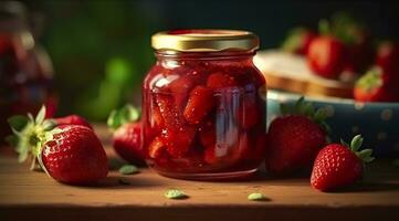 ai generato fragola marmellata e fresco frutti di bosco. generativo ai foto