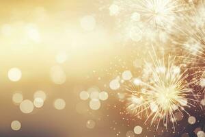ai generato oro Vintage ▾ fuochi d'artificio e bokeh su nuovo anni vigilia e copia spazio. ai generato foto