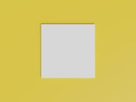 mockup di carta a forma quadrata bianca su sfondo giallo oro isolato. stampa del modello di presentazione del marchio. vista dall'alto. Rendering di illustrazione 3D foto
