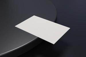 modello di mockup di carta biglietto da visita in bianco e nero con copertura dello spazio vuoto per inserire il logo dell'azienda o l'identità personale su sfondo nero pavimento cromato. concetto moderno. Rendering di illustrazione 3D foto