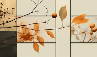 ai generato immagini di arancia foglie, semi, e rami foto