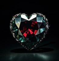 ai generato cuore di un' diamante, di buio Smeraldo e rosso foto