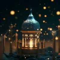 eid mubarak e Ramadan kareem saluti con islamico lanterna e moschea. eid al Fitr sfondo. eid al Fitr sfondo di finestra concetto di ai generato foto