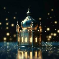 eid mubarak e Ramadan kareem saluti con islamico lanterna e moschea. eid al Fitr sfondo. eid al Fitr sfondo di finestra concetto di ai generato foto