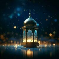 eid mubarak e Ramadan kareem saluti con islamico lanterna e moschea. eid al Fitr sfondo. eid al Fitr sfondo di finestra concetto di ai generato foto