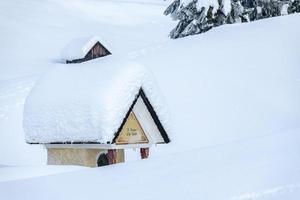 dopo la nevicata. ultime luci del crepuscolo a sappada. magia delle dolomiti foto