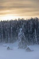 dopo la nevicata. ultime luci del crepuscolo a sappada. magia delle dolomiti foto