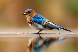 ai generato un' blu e bianca uccello è seduta su un' ramo foto