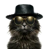 ai generato divertente nero gatto con occhiali da sole e berretto isolato su bianca sfondo. foto