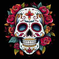 ai generato messicano Rose cranio. messicano Rose cranio. dia de los muertos shugar colorato testa. ai generato foto