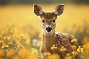 ai generato femmina capriolo cervo con bellissimo fiore. ai generato foto