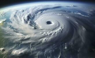 ai generato super tifone, tropicale tempesta, ciclone, tornado, al di sopra di oceano. tempo metereologico sfondo. generativo ai foto