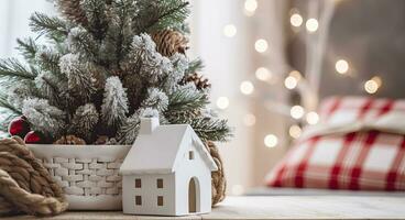 ai generato un' accogliente concetto di festivo casa decorazione per Natale. ai generato foto