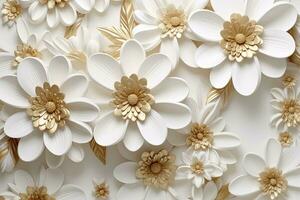 ai generato 3d oro fiori bianca sfondo. ai generato foto