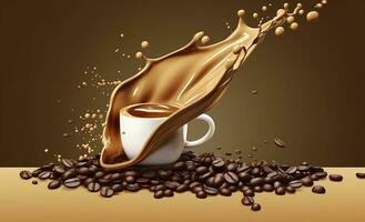 ai generato caldo liquido caffè spruzzo con caffè fagiolo cadente, 3d illustrazione. ai generato foto